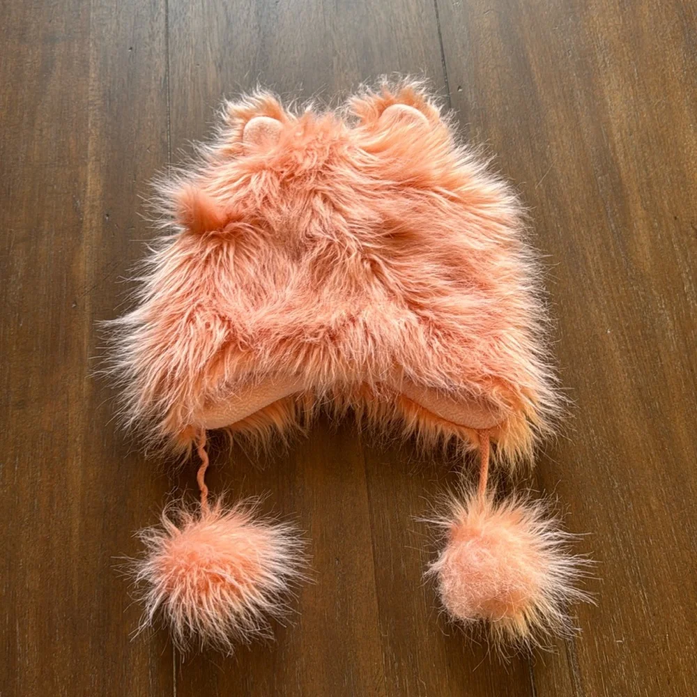 Appaman Girl's M(2Y/3Y/4Y) Rose Bloom Faux Fur Trapper Hat Cute Cat Ears Pom Pom